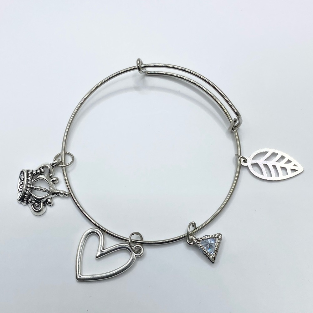 1 Silver tone stainless steel Expandable Bangle Adjustable Wire Bracelets Love
